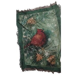 Winter Cardinal Tapestry Throw Blanket‎ by Susan Winget 46x59 Snow Pinecone USA
